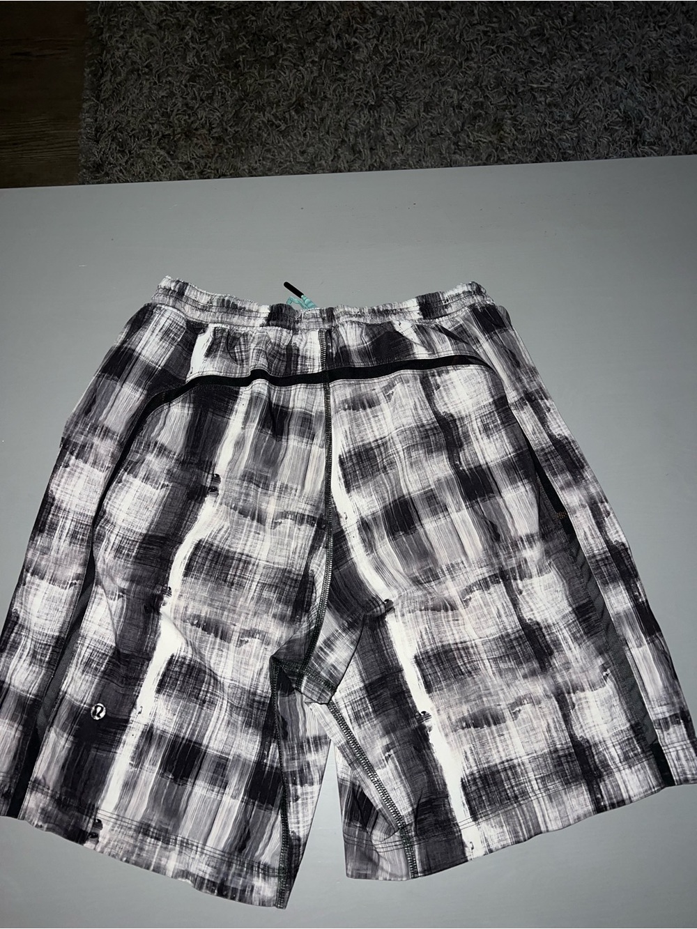 Lululemon Men's Black & White Plaid Athletic Shorts